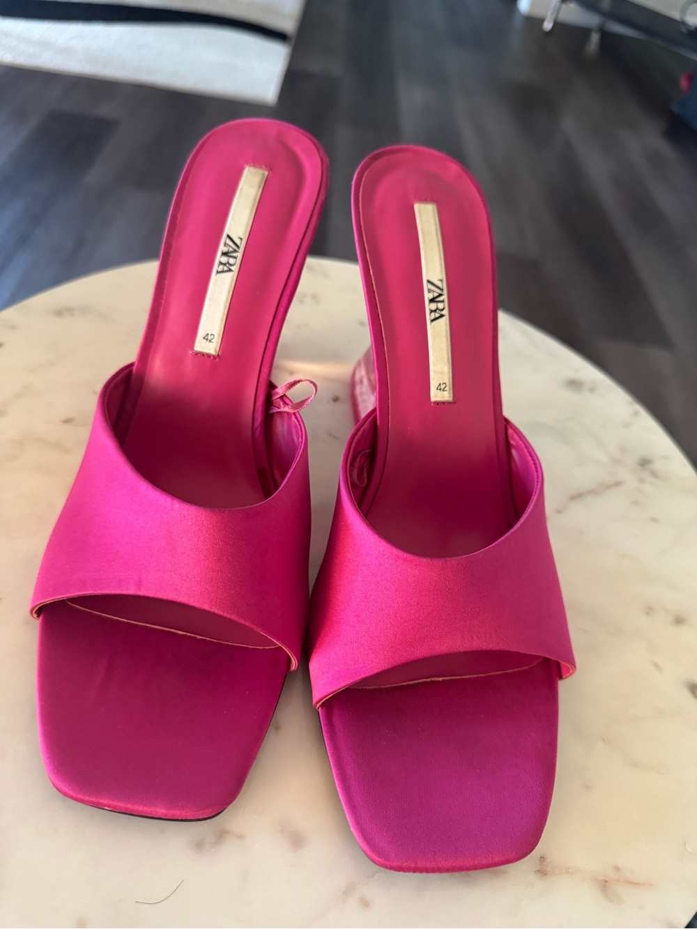 ZARA Bright Fuchsia Satin Slide Mules